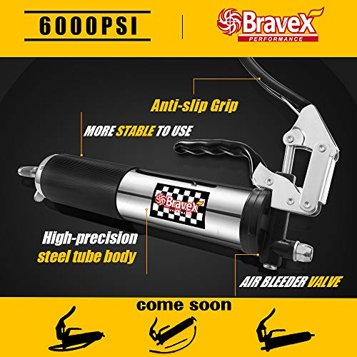 Bravex Grease Gun, Professional Pistol Grip Grease Gun with 18 Inch