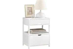SoBuy White Nightstand with 2 Drawers & Open Shelf – Modern Side Table for Bedroom, Living Room, or Office – Multifunctional 