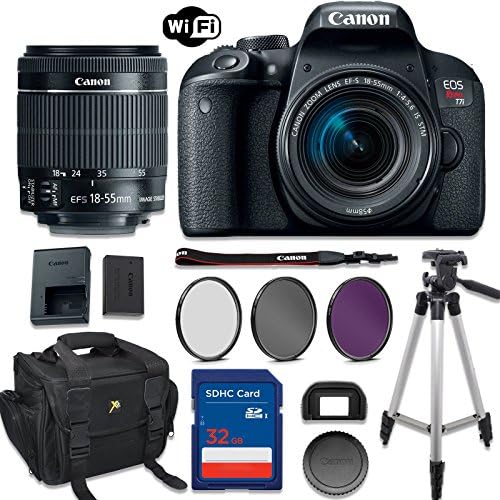 Canon EOS Rebel T7i DSLR Camera with Canon EF-S 18-55mm f/4-5.6 IS STM Lens + Accessory Bundle including 32GB Memory Card, High-Def Filters, Deluxe Camera Bag, Tripod and More…