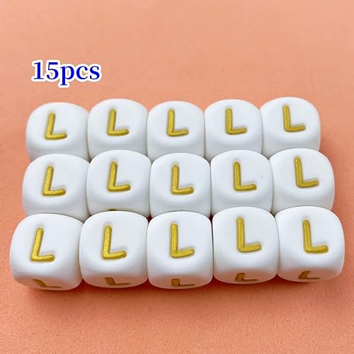 Silicone Letter Beads, 15pcs 12mm Cube Alphabet Silicone Beads
