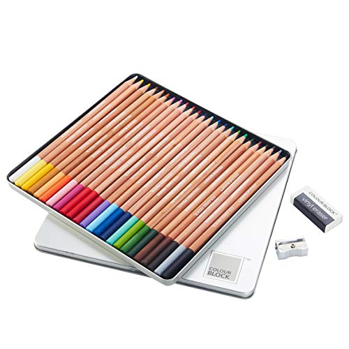 COLOUR BLOCK 56 Piece Watercolor Bundle Set with 24pc Color Watercolor Pencil Set in Tin Box and 32pc Watercolor Paint Set in Cardboard Gift Box