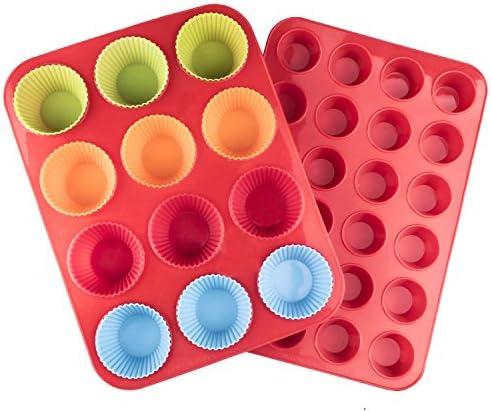 Homwe 14 Pc Set Silicone Bakeware Includes Cupcake Baking Cups and Muffin Pan and Mini Muffin Trays with Stability Bars