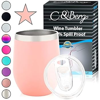 12 oz 1 Pink Stainless Steel Wine Tumbler - Double Wall Vacuum Insulated Unbreakable Thermos w/Spill-proof Lid - For Wine Beer Coffee Cocktail - Travel-Friendly Mug - Perfect Birthday Gift Cup