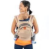 Mo+m Ergonomic Baby Sling Carrier w/ Mesh Cooling Vent, Hood & Pockets (Desert Tan)