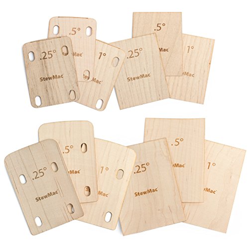 StewMac Guitar and Bass Neck Shims for Bolt-on Necks, Made of Solid Maple, Shaped and Blank, Shop Set - Set of 12