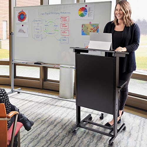 Stand Up Desk Store Mobile Adjustable Height Lectern Podium, Heavy Duty Steel Frame (Black Frame/Black Shelves)