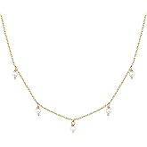 PAVOI 14K Gold Plated Station Necklace - Simulated Diamond Layering Necklaces - Womens CZ Chain