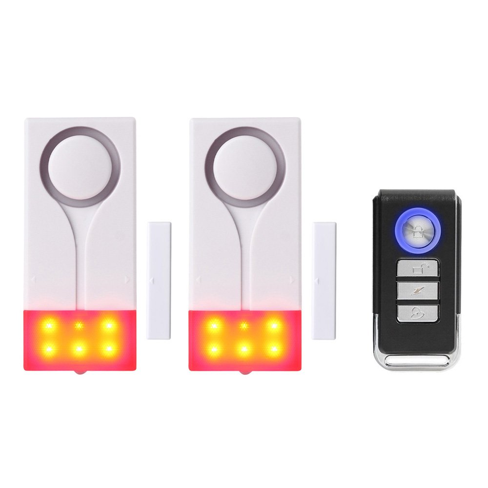 Mengshen Door Window Alarm, Sound Light Anti-theft Alarm for Home Apartment Garage Office Security - Include 2 Alarms and 1 Remote Control