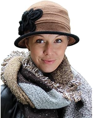 Wool Cloche Hat for Women Winter Dressy Cancer Headwear Warm Brown Black