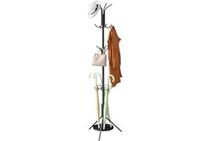 Wieghda Metal Coat Rack with Umbrella Holder,Coat hanger Freestanding,Entryway Hanger Stand,Hall Tree With 12 Hooks,Black