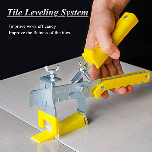 Tile Leveling System DIY Tiles Leveler Spacers 1/8 Inch - 300-Piece Leveling Spacer Clips Plus 100-Piece Reusable Wedges With Portable Box (1/8inch, 300CLIP+100WEDGE)