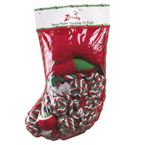 Zanies Santa Super Stocking Dog Toy, 10-Pack
