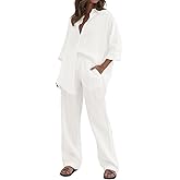 RAISECOM Women's 2 Piece Outfits Sets Button Down Half Sleeve Shirts and Long Pants Summer Casual Vacation Loungewear