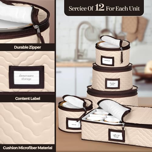 China Storage Containers 5-Piece Set Moving Boxes for Dinnerware, Glasses, Plates, Mugs and Saucers Sturdy Quilted Microfiber Dish Organizer with Dividers for Seasonal Storage - Holds Set of 12