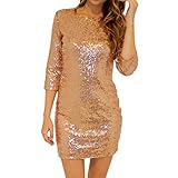 E.JAN1ST Women's Sequin Dresses 3/4 Sleeve Boat Neck Glitter Shift Bodycon Dress