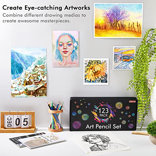 Shuttle Art Professional Drawing Kit, 123 Pieces of Drawing Pencils Set