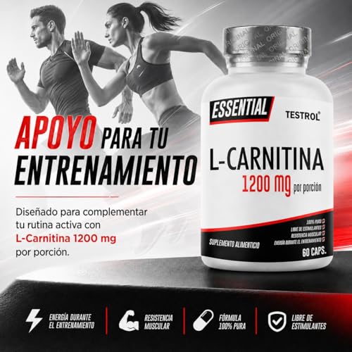 Carnitina Essential 1200mg por porción, L Carnitina Tartatro libre de Estimulantes para Hombre y Mujer, Calidad Premium | TSN Testrol L-Carnitina Essential 60 Cápsulas.