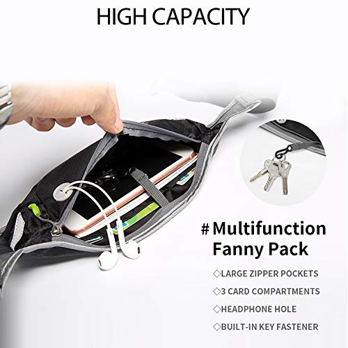 V.NINE Waist Pack for Women Men Running Belt Sport Fanny Pack for Gym Marathon Cycling (Black)