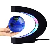 FUGEST Magnetic Levitation Floating Globe World Map with C Shape Base (Blue 3" Globe)