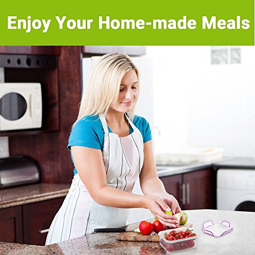 COZZINE Food Storage Containers, Airtight Leak Proof Lock Durable Plastic Microwaveable Bento Box Dishwasher and Freezer Food-Safe, BPA Free (Purple, 3-Piece)