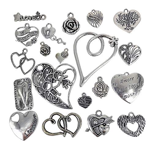 Dandan DIY Random 20pcs Anti-Silver Alloy Charm Pendant Valentine's Day Mother's Day Gift Jewelry Making (Love Heart) - Thumbnail 3