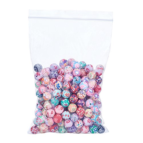 Kissitty 200-Piece Mixed Color Handmade Flower Pattern Polymer Clay Round Ball Beads 10mm for DIY Jewelry Making