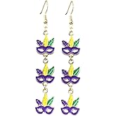 Colorful Mardi Gras Hoop Earrings Funny Mask Enamel Earring Shinning Mardi Gras Theme Acrylic Drop Dangle Earrings Holiday Carnival Parade Jewelry Gifts