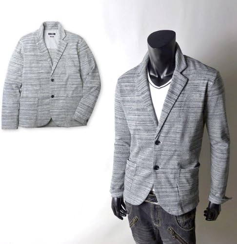 Amazon メンズ アウター テーラード ジャケット Nota Bene ノータベネ かすれボーダー柄 鹿の子 2つボタン Ll グレー コート ジャケット 通販