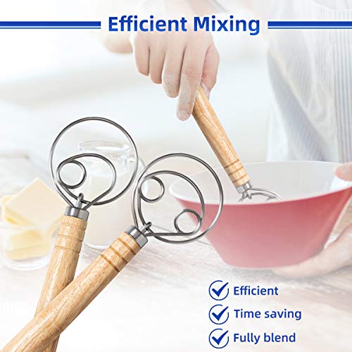 2 Pack Danish Dough Whisk Mixer Blender, DEMALO 13.5” Wooden Handle