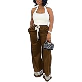 Nimsruc Wide Leg Sweatpants for Women High Waisted Drawstring Casual Loose Long Pants with Pockets