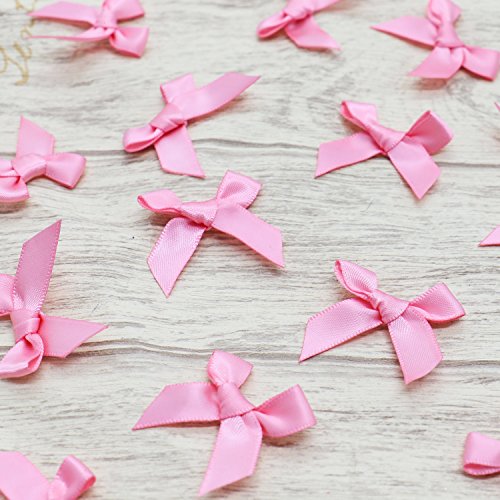 HUELE 200pcs Mini Satin Ribbon Bows for DIY Craft (Pink) - Thumbnail 2