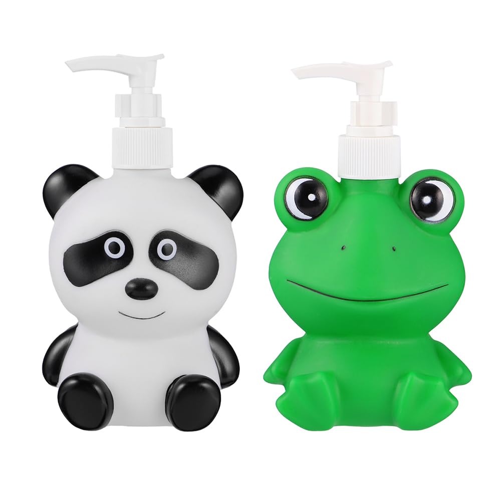 Cabilock Hand Wash Bottle 2PCS- Kids Soap Dispenser, Cartoon Bottle Dispenser Empty Shampoo Bottles (Green& Black White, 300ML)