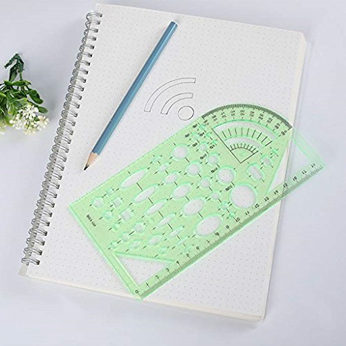 Kasmena 9 Pcs Plastic Geometric Drawings Stencils Measuring Templates Geometric Rulers for Office and School,Planner Painting Drawing,Clear Green Color - Thumbnail 7
