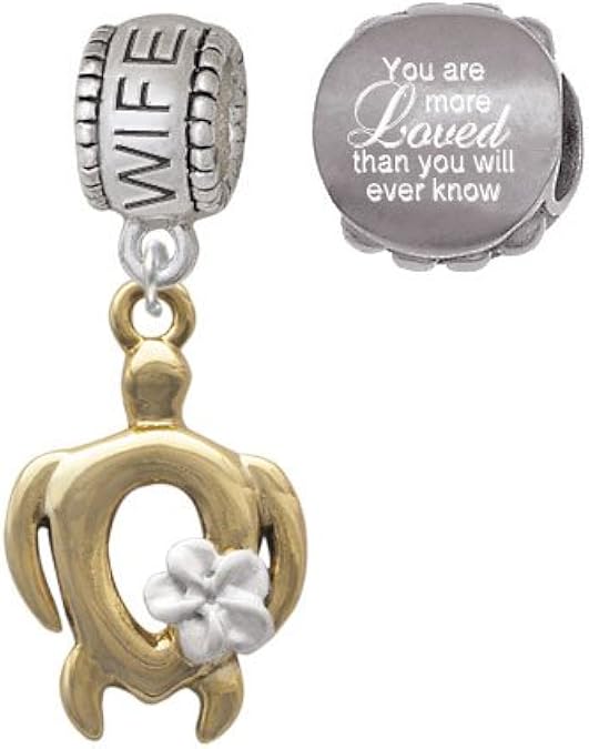 Open Gold Tone Sea Turtle with White Plumeria Wife Charm
