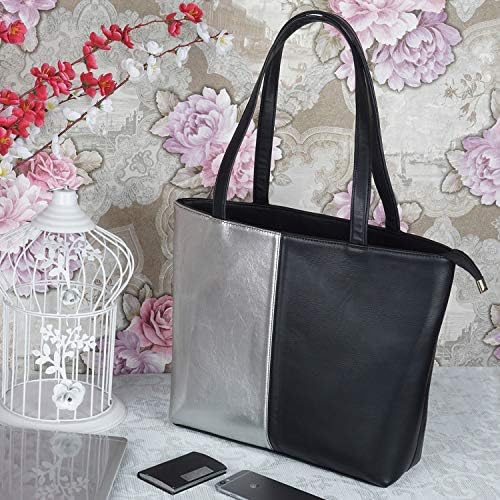 ELEGAANTE Metallic Obsession Large TOTE Handbag for Women Faux Leather (Casual/Formal) (Black)