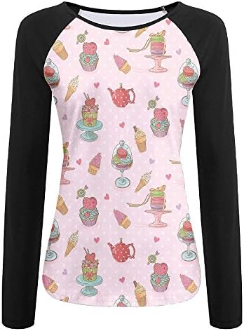 ZebulonMill Young Girls Retro Cupcakes Teapots Candies Cookies On Polka Dots Vintage Kitchen Lovely Cool Movement Adventure Challenge Musician Rock Climbing Women's Cool Long Sleeve T-Shirt White