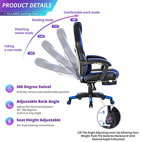 KILLABEE Massage Reclining Gaming Chair Ergonomic HighBack Racing