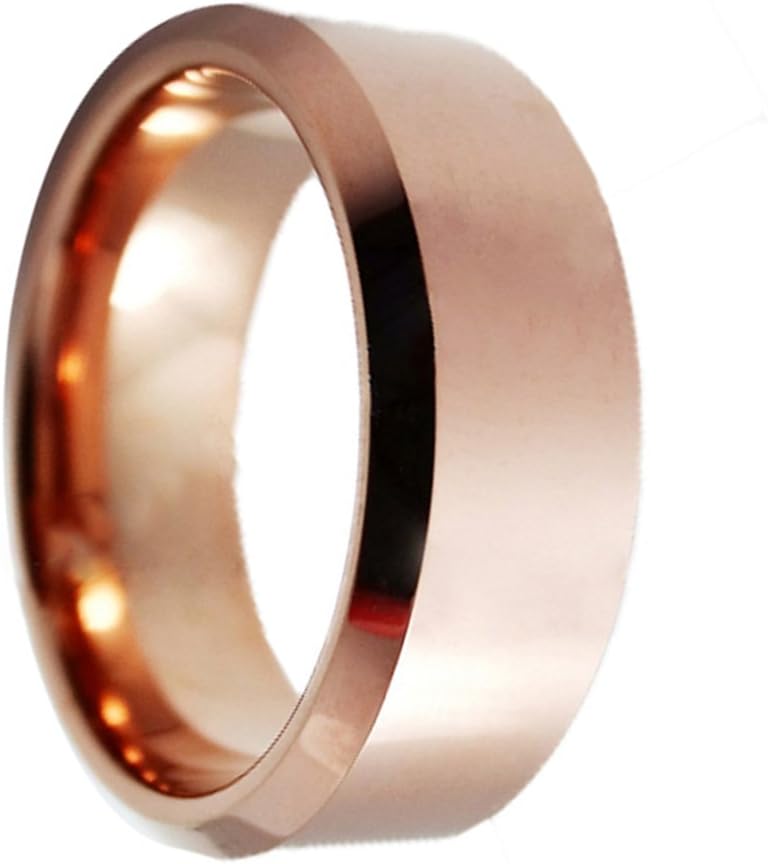 8mm Mens Tungsten Carbide Rings Rose Gold Polished Plain Wedding Bands