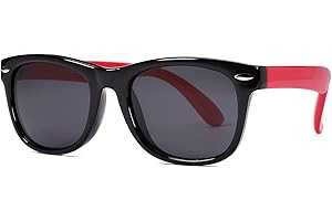 Pro Acme TPEE Rubber Flexible Kids Polarized Sunglasses for Baby and Children Age 3-10 (Black/Red/48)