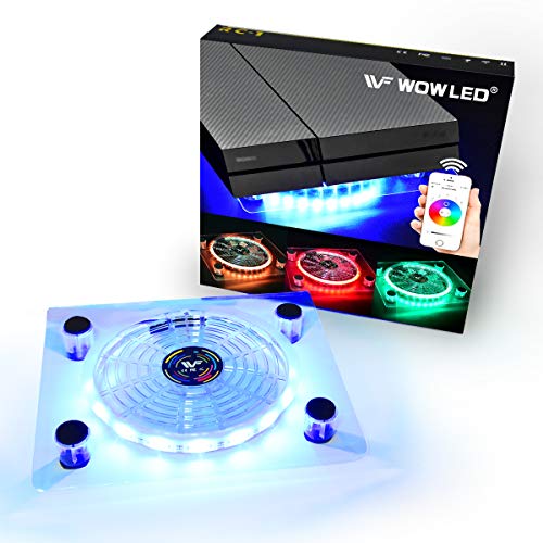 WOWLED Bluetooth Wireless Control PC Case Cooling Fan USB RGB LED Laptop Notebook Computer Cooler LED Fan Stand for PS4 Sony Playstation 4 Gaming Game XBOX One Cool Lighting Fan Thermal Fan Pad Fan