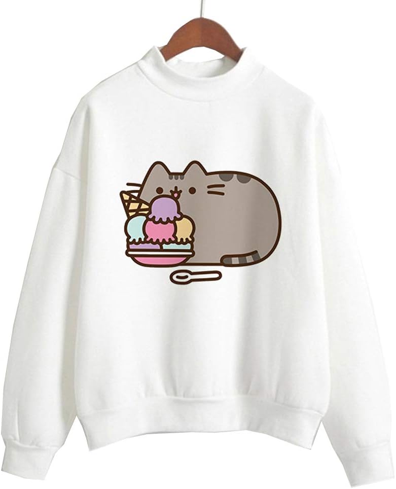 Coolder Women's Round Neck Pullover Casual Cute Cat Printed Sweatshirt Birthday Couple Hoodie