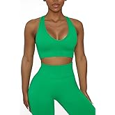 Wallace Athletics Solid Color Ribbed Sport Halter Top for Women - Seamless Yoga Workout Crop Tank, Stretch Fitness Gym Bra