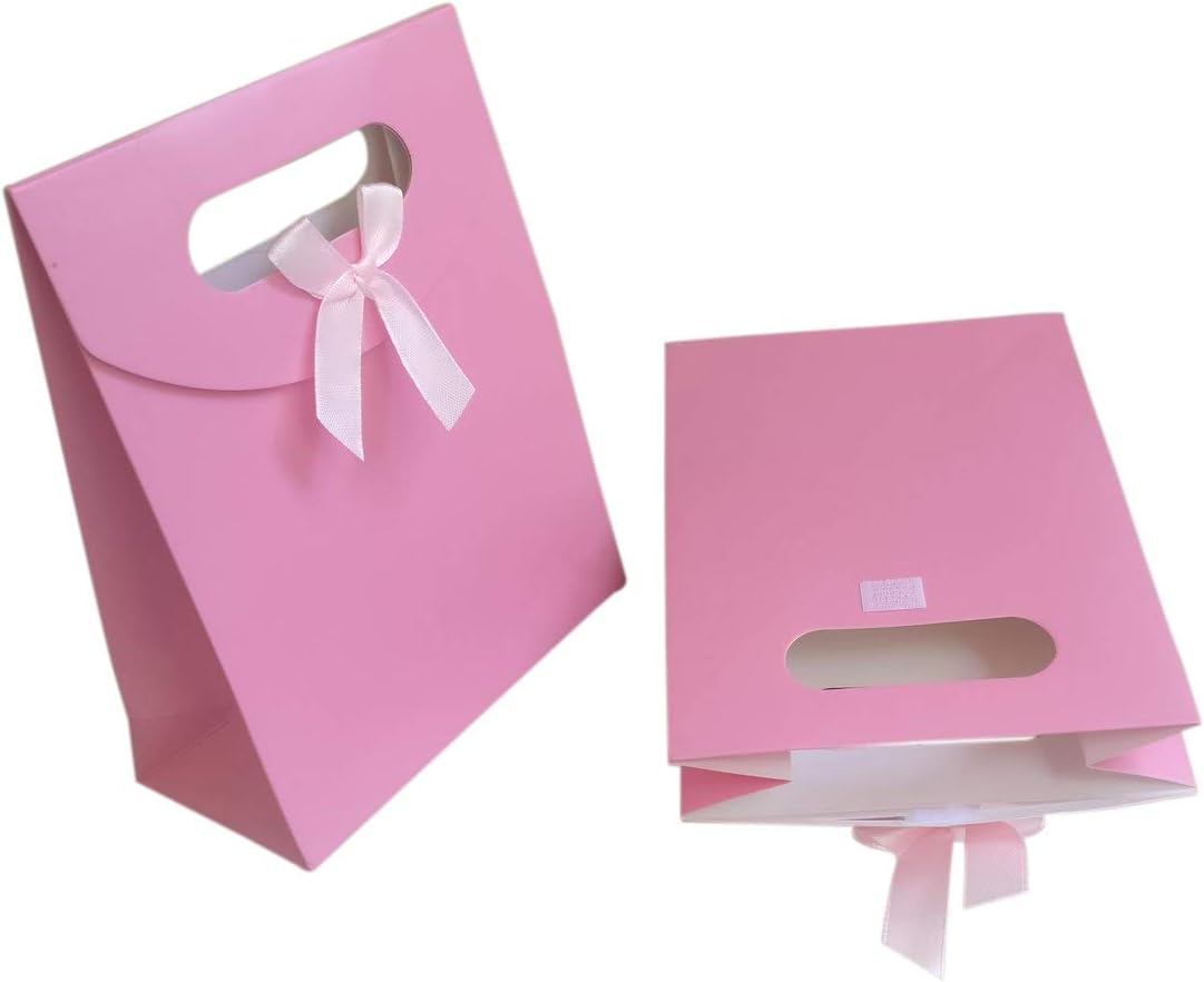 Aumni Crafts Small Plain Paper Gift Bags for Small Gifts and Chocolates Return Gift Party Favor Bags 16x12cm Pink (Pack of 12 Pieces)