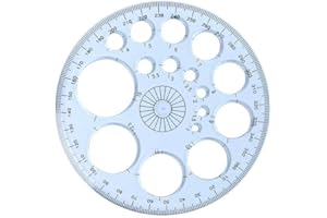 JUROICESSRY White Full Circle Template Plastic Round Protractor 360 Degree for Painting Drawing Drafting Tool 16 Circular Sizes，Technical Drawing Supplies，Protractors