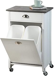 Kesper Küchenwagen mit Mülltrennsystem aus Holz, 50 x 37 x H79 cm Küchenschrank für Müllsäcke mit Arbeitsplatte und Schublade, 15 L Mülltüten