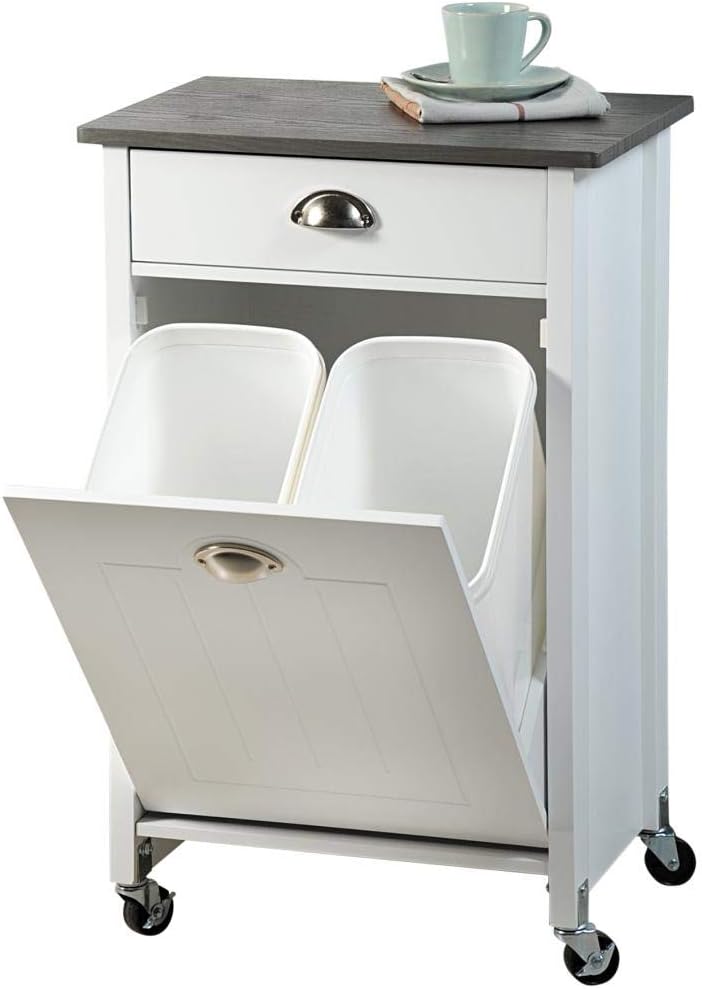 Kesper Küchenwagen mit Mülltrennsystem aus Holz, 50 x 37 x H79 cm Küchenschrank für Müllsäcke mit Arbeitsplatte und Schublade, 15 L Mülltüten