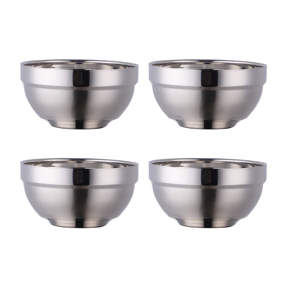 SBOMHS Cereal Bowl Stainless Steel 340 ml Silver Soup Bowls Set of 4 Rice Bowl Large Pasta Bowl Dessert Bowls Wide 11.4 cm (4.5 inches) Metal Ramen Bowls Double Layer Anti-Hot
