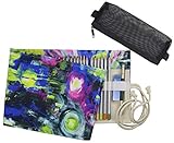 Hz.Codelo Canvas 72 Colored Pencils Wrap With a Mesh Bag, Travel Pencil Holder Roll up Case, Gel Pen Organizer, Great for Kids Adult Coloring Book -Paint (NO Pencil included)