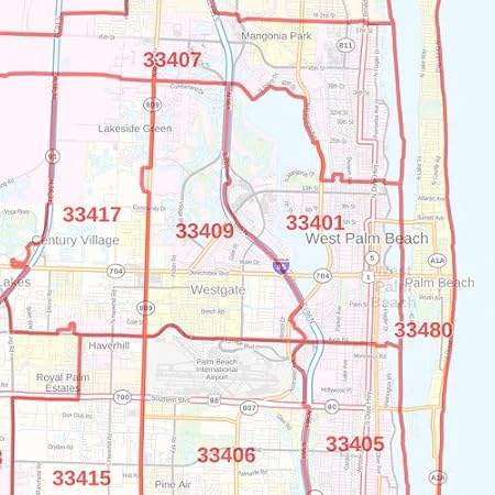 west palm beach map Palm Beach County Florida Zip Codes 48 X 36 Paper Wall Map Amazon In Office Products west palm beach map