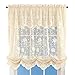 Collections Etc Floral Sheer Lace Tie-up Balloon Shade Window Curtain with Scalloped Edges and Rod Pocket Top for Easy Hanging, Ivory